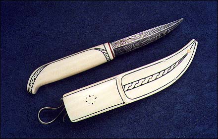 carved mammoth ivory handled knive w/sheath