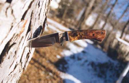 Jeff Williams made knife with stabilized maple burl handle